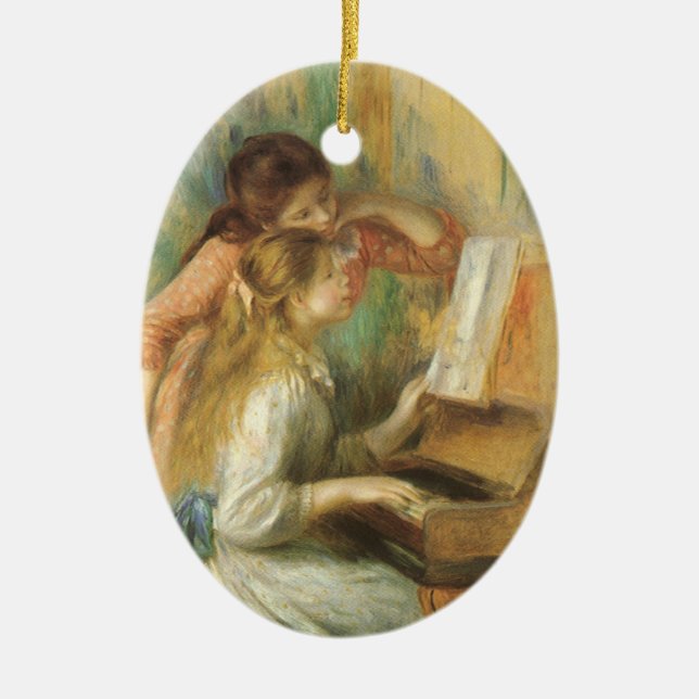 Young Girls at Piano by Pierre Renoir Ceramic Ornament (Front)