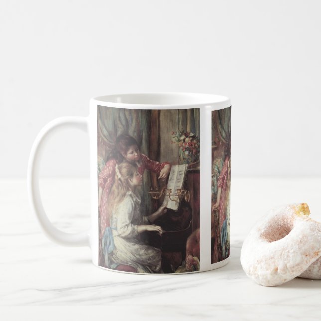 Young Girls at the Piano by Pierre Renoir Coffee Mug (With Donut)