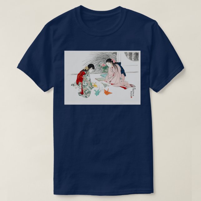 Young Girls Making Paper Cranes T-Shirt (Design Front)