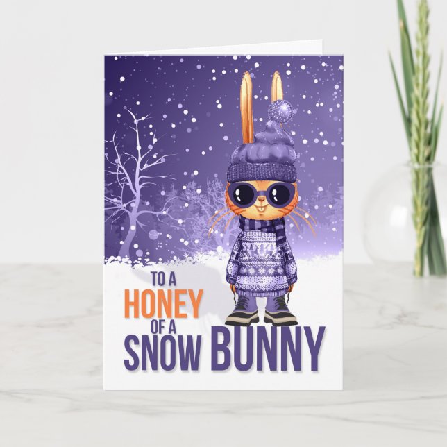 Young Goddaughter Cute Purple Christmas Snowbunny Holiday Card (Front)