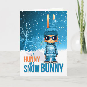 Young Godson Cute Blue Christmas Snowbunny Holiday Card