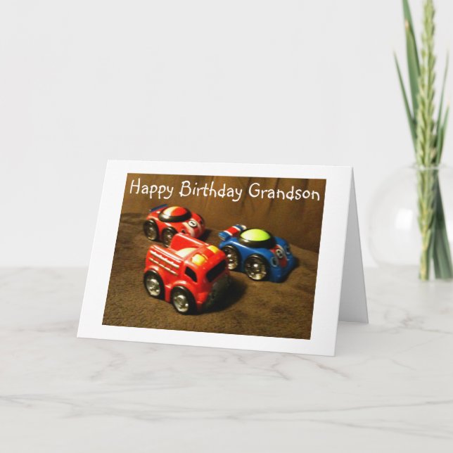 YOUNG GRANDSON'S BIRTHDAY - RACING CAR GREETING CARD (Front)