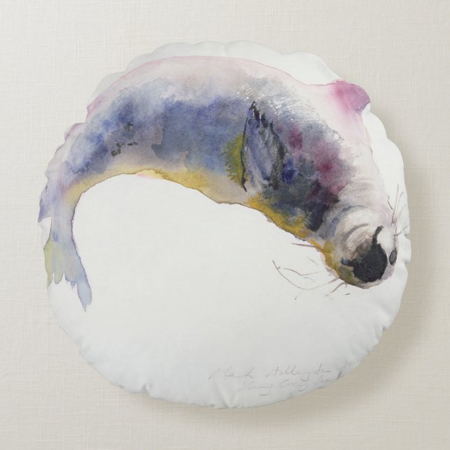 Young grey seal Gweek 2003 Round Cushion (Front)