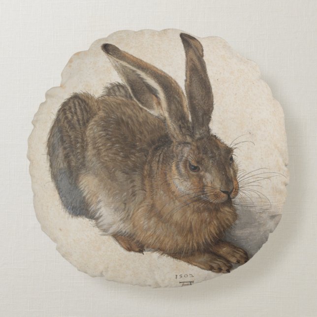Young Hare by Albrecht Durer Round Cushion (Front)