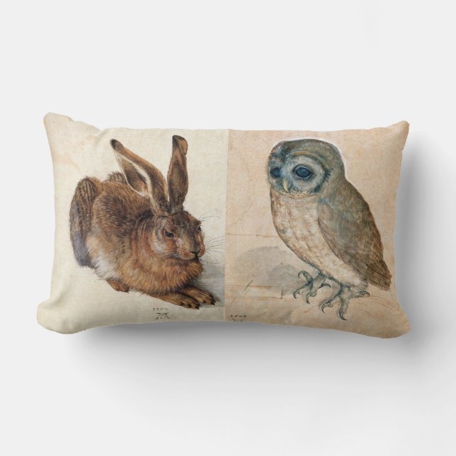 Young Hare (Rabbit ) and  Owl Lumbar Cushion (Front)