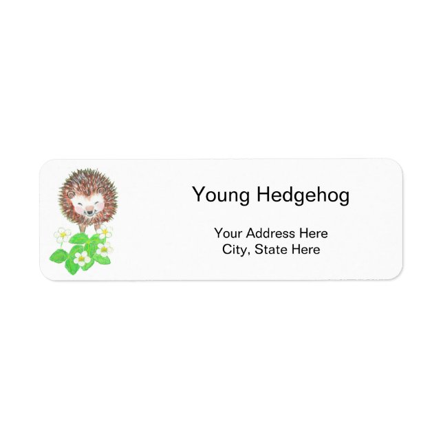 Young Hedgehog & Strawberry Flowers Return Address Label (Front)