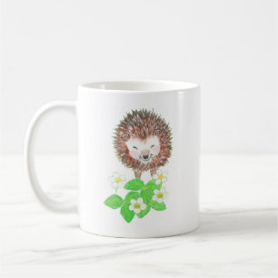 Young Hedgehog & Wild Strawberry Flowers  Coffee Mug