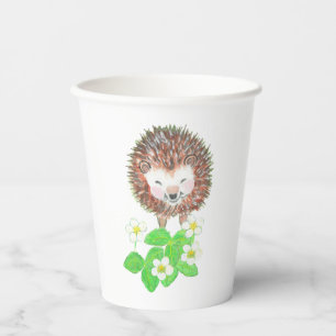 Young Hedgehog & Wild Strawberry Flowers Paper Cups