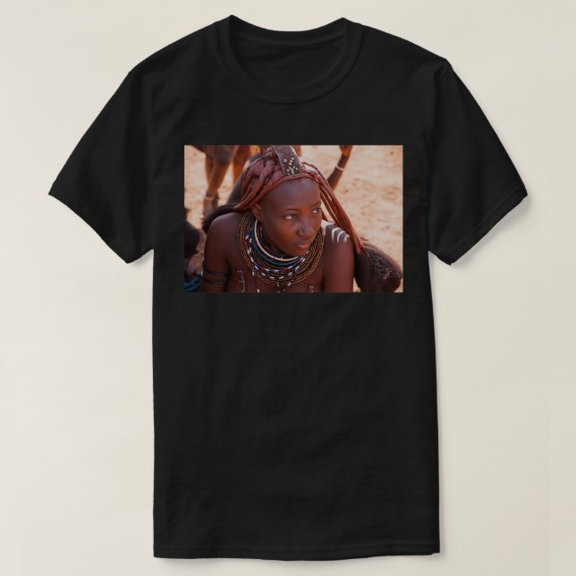 Young Himba woman wearing headgear and decorations T-Shirt (Design Front)