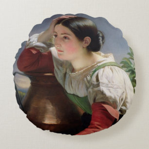 Young Italian at the Well, c.1833-34 Round Cushion