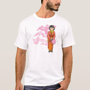 Young Japanese Girl With Cherry Blossoms T-Shirt