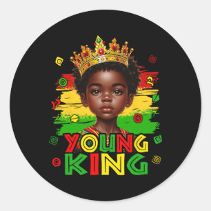 Young King Black History Month Kids Afro Boys Kids Classic Round Sticker