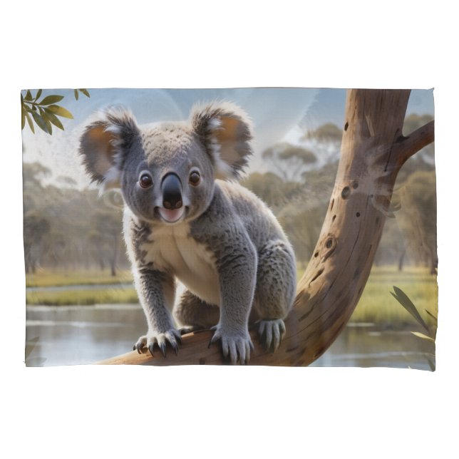 Young Koala by a Lake Pillowcase (Front)
