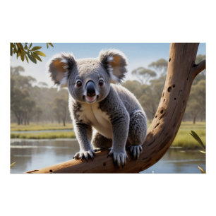 Young Koala by a Lake Poster