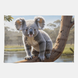 Young Koala by a Lake Tea Towel