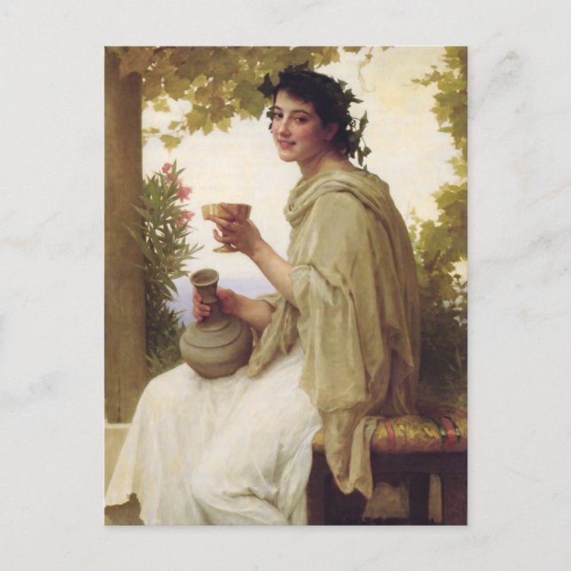 Young lady drinking wine postcard (Front)