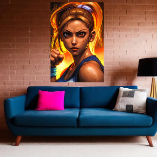 Young lady fighter portrait   AI Art Poster