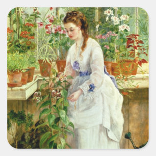 Young Lady in a Conservatory Square Sticker