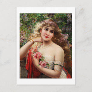 Young Lady With Roses Postcard