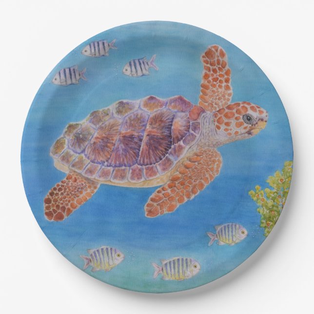 Young Loggerhead Sea Turtle Paper Plate (Front)