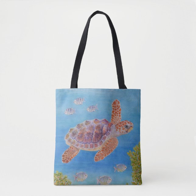 Young Loggerhead Sea Turtle Tote Bag (Front)
