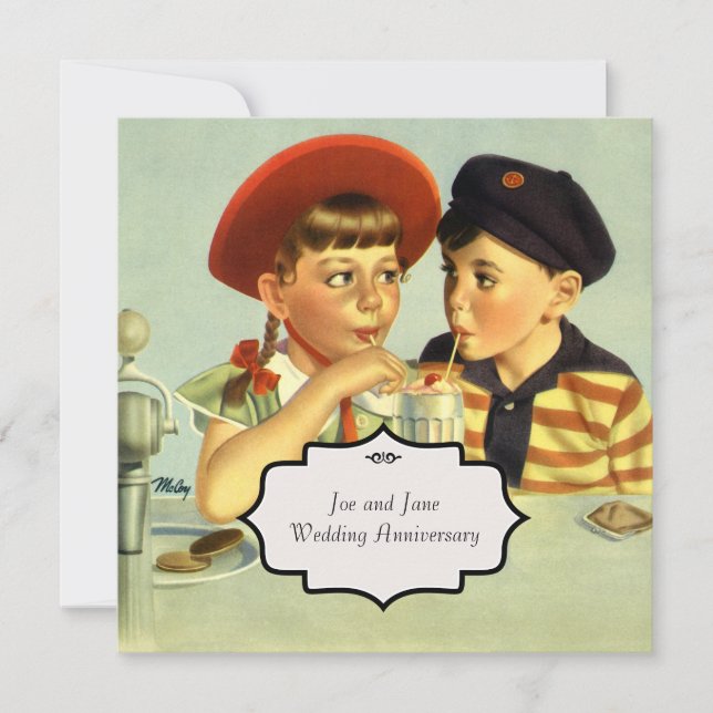 Young Lovers Vintage Illustration Invitation (Front)