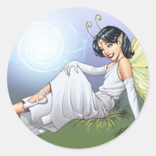 Young Magical Elf Fairy by Al Rio Classic Round Sticker