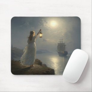 Young Maiden Holding a Lantern in a Harbour Mouse Pad