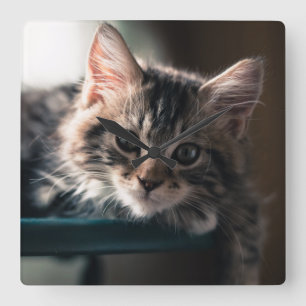 Young Male Tabby Cat 2 Square Wall Clock