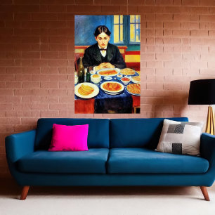Young man and dinner on the table AI Art Poster