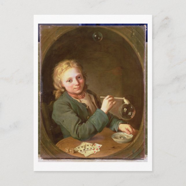 Young Man Blowing Bubbles from a Clay Pipe, 1766 Postcard (Front)