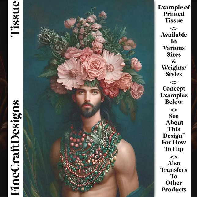 Young Man, Flowers, Berries, Foliage CQ9 Decoupage Tissue Paper (Creator Uploaded)