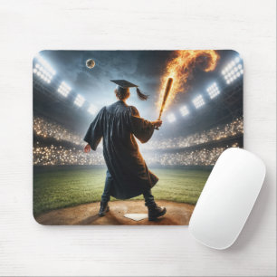 Young Man Graduate With Flaming Baseball Bat Mouse Pad