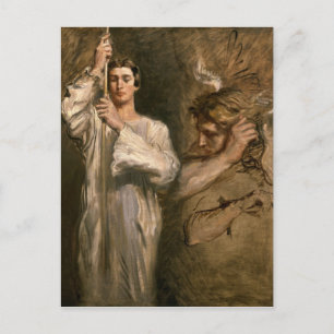 Young Man Holding a Cross Postcard