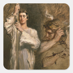 Young Man Holding a Cross Square Sticker