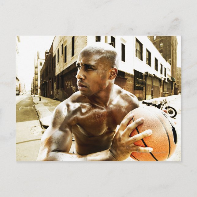 Young man holding basketball postcard (Front)