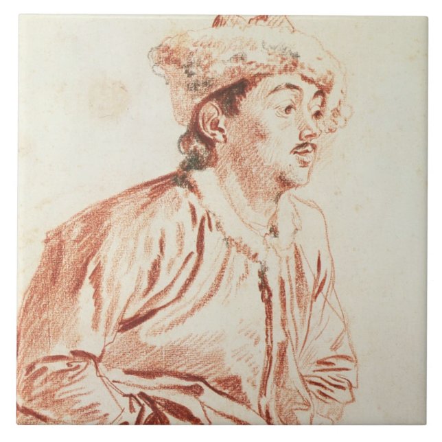 Young Man in Oriental Costume (drawing) Ceramic Tile (Front)