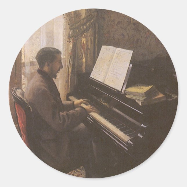 Young Man Playing the Piano by Gustave Caillebotte Classic Round Sticker (Front)