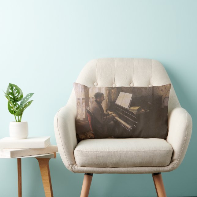 Young Man Playing the Piano by Gustave Caillebotte Lumbar Cushion (Chair)