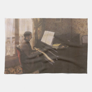 Young Man Playing the Piano by Gustave Caillebotte Tea Towel