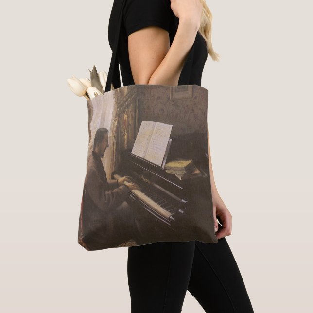 Young Man Playing the Piano by Gustave Caillebotte Tote Bag (Close Up)