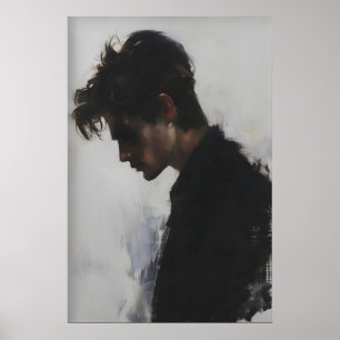 Young Man Side Profile Portrait Painting, Dark Poster