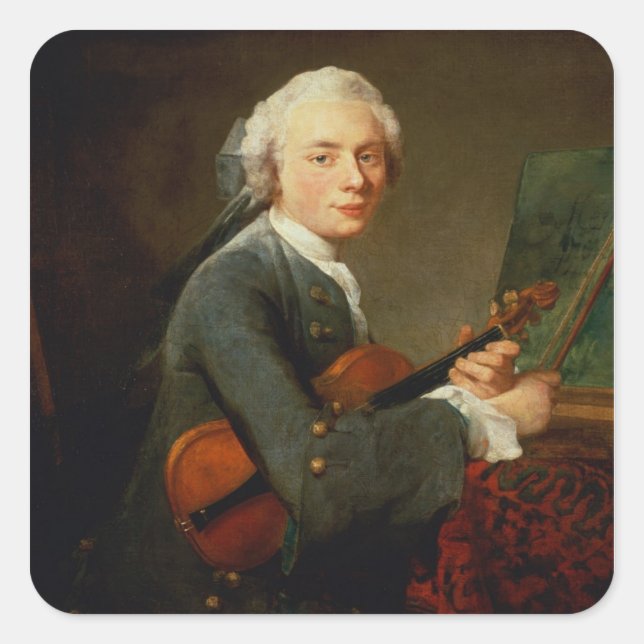 Young Man with a Violin Square Sticker (Front)