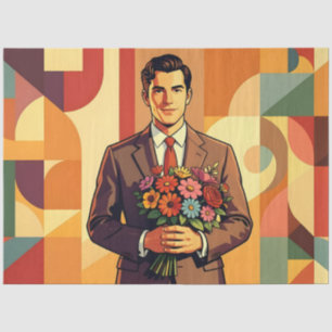 Young Man with Bouquet Bauhaus Art Decoupage Tissue Paper