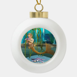 Young Mermaid Underwater Fantasy for Kids Ceramic Ball Christmas Ornament