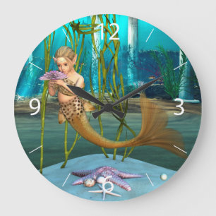 Young Mermaid Underwater Fantasy for Kids Large Clock
