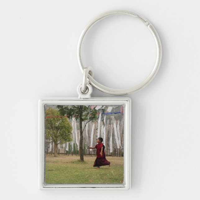 Young monk and prayer flags key ring (Front)