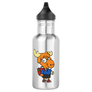 Young Moose with a backpack   choose back color 532 Ml Water Bottle