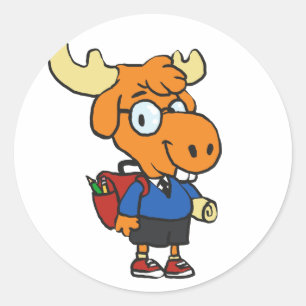 Young Moose with a backpack choose back colour Classic Round Sticker
