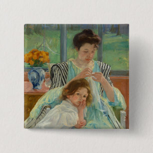 Young Mother Sewing 15 Cm Square Badge